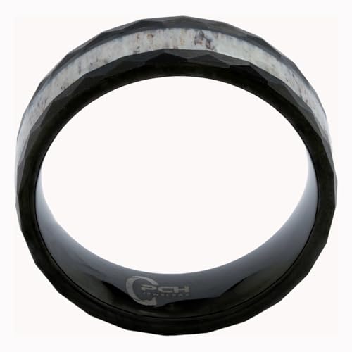 Deer Antler Ring in Black Tungsten Hammered Finish 8mm Comfort Fit Wedding Band4