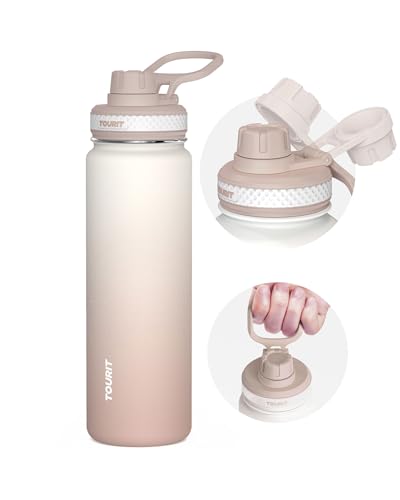 TOURIT 24 oz Insulated Water Bottle, Stainless Steel Water Bottles With Handle, Double-Wall Vacuum Sports Water Bottle, BPA Free Leakproof Water Bottle, Light khaki