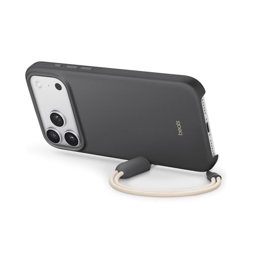 Beats Coque avec béquille pour iPhone 17 Pro Max équipée MagSafe avec Commande de l'appareil Photo, Support intégré et dragonne, Fini Mat et Doublure en Tissu Microfibre - Gris Granite