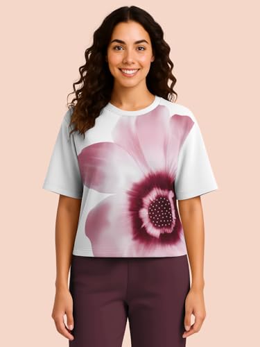Image of HELLCAT Beige Printed Loose Fit Crew-Neck Crop T-Shirt for Women