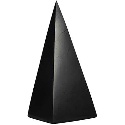 Shungite World Authentic Tall Shungite Pyramid Polished 30 mm / 1.18" Chakra Energy Natural Healing Crystal Real Black Pyramid Home Office Protection Desk Decor Meditation Reiki Grounding Stone Cover