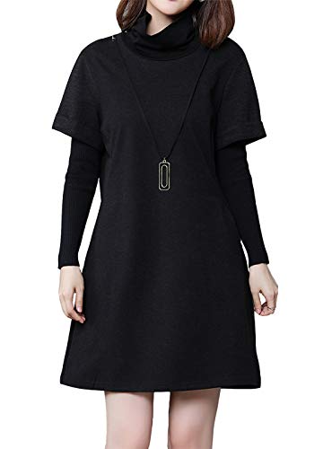 Luna et Margarita - Vestido pequeño para mujer (manga larga), color negro Noir Col Roulé+manche Tricot 50