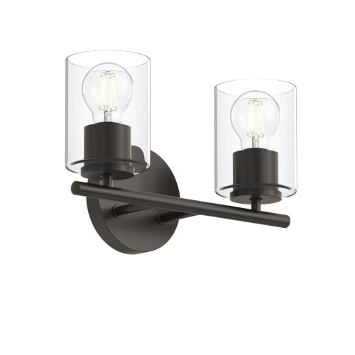 Image of Progress Lighting Replay 13 Inch 2-Light Vanity Light, Transitional, Antique Bronze with Clear Glass Shades, (7.875 inch H x 13 inch W x 6 inch D), P300582-020