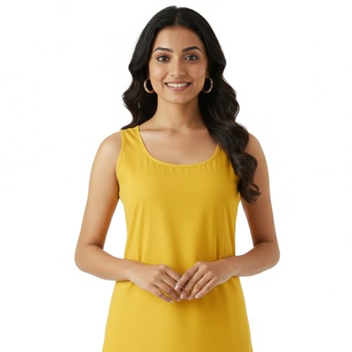 Image of Cotton Inner Slip camesoli for Women, Full Length Inner for Chikankari Kurti, Women Indoor Dress Cotton Sleeveless camesole,Holi Outfit (Color- Light Yellow)