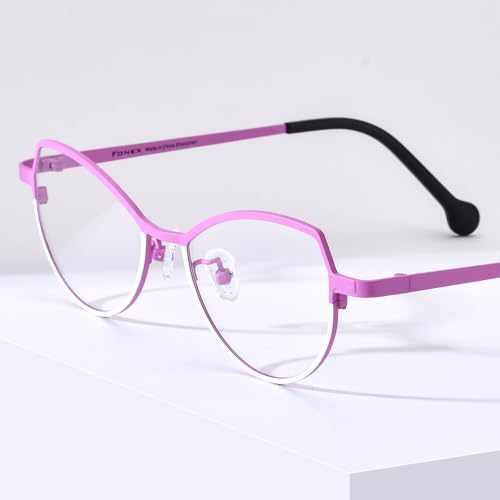 Image of FONEX Colorful Pure Titanium Glasses Frame Women Retro Round Eyeglasses