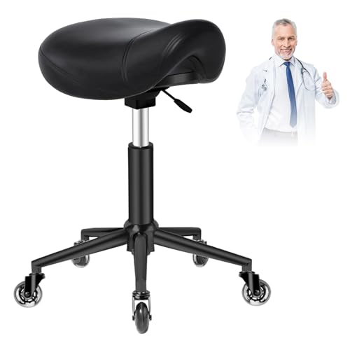 Heavy Duty Saddle Stool 400lbs, Adjustable, No Creaks, Black