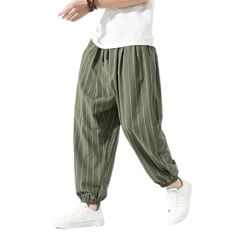 Casual Striped Pants Men Wide Leg Pants Men Loose Cotton Linen Trousers Male Black Korean Sweatpants Streetwear