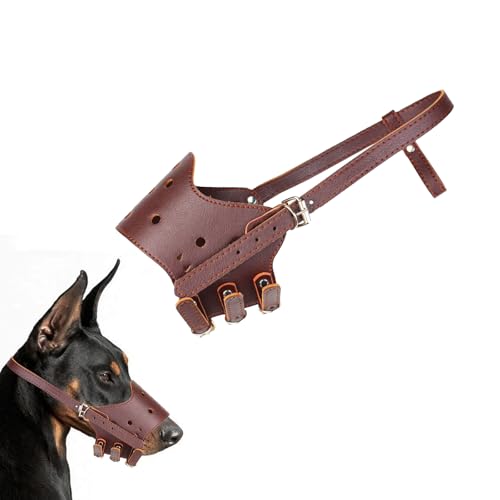 yolzhxe Maulkorb Hunde, Verstellbare PU Leder Hunde Maulkorb, Atmungsaktive Bequem Hundemaulkorb, Sicher Dog Muzzle, Fressschutz Giftköderschutz Gegen Bellen, für Kleine, Mittel Hund (Braun, L)