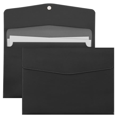 Lookka A4 Document File Folder New Soft Leather A4 Pocket Envelope Folder Wallets Waterproof Soft Leather A4 Envelope Folder Expanding File Organizer Portfolio Storage File Organizer (Black)
