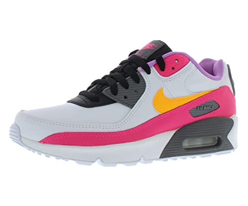 Nike Kids Air Max 90 LTR (GS) Leather Trainers (7, White/Laser Orange/Black, Numeric_7)