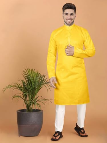 Men's Lilan Cotton Plain Chinese Collar Kurta with Payjama3