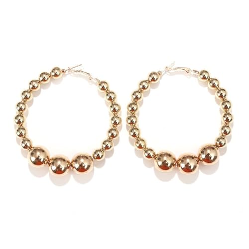 6cm Gold Beaded Hoop Earrings Chunky Round Ball Beads Hoop Earrings Silver Beads Geometry Statement Earrings Jewelry Gifts for Women