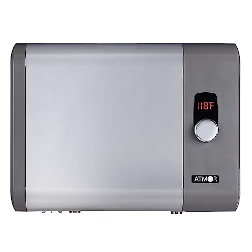 Atmor 29kW Tankless Water Heater Electric 240 Volt 5.4GPM, Self-Modulating Tech Multi-Application for Whole House, Hot Water on Demand, Digital Temperature Display 2023 Upgraded version Light Gray