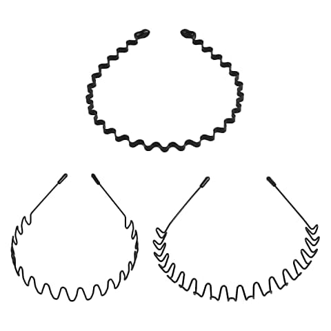 3 Pcs Hair Hoop Band for Men and Women, MSDADA Spring Wave Headband Metal Black Hair Band Elastic Hairband Accessories Non Slip Wide Headwear Cover