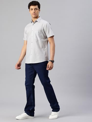 Image of Majestic Man Men's Pure Cotton Dobby Weave Checks Slim Fit Half Sleeve Casual Shirt