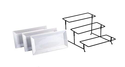 3-Tier Classic Rectangular Serving Platter - Three Tiered Cupcake Tray Stand - Durable Food Server Display Plate Rack - White Pastry Decor Food Stand - Thumbnail 3