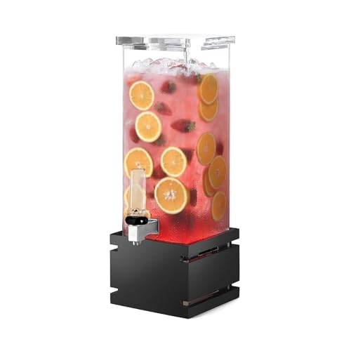Rosseto LD121 Acrylic Square Beverage Dispenser with Black Gloss Bamboo Base, 2-Gallon Capacity, 6-3/4
