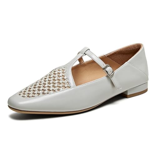 YDN Womens's Chic Closed Square Toe Mary Jane Flats Comfortable Low Chunky Block Buckled T-Strap Dress Shoes for Work Office Party Size 4-16 US