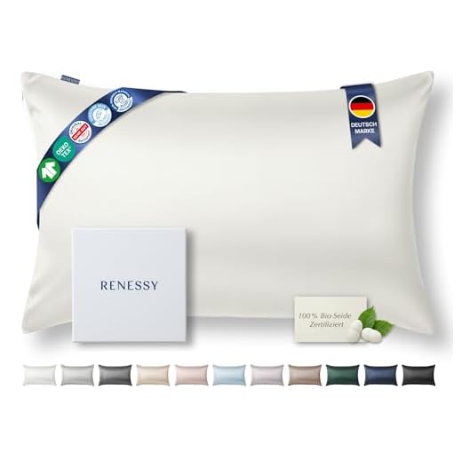 Seiden-Kissenbezug aus 100% Bio Maulbeerseide von Renessy® 40x80 cm, 22 Momme Reine Seide Kopfkissenbezug Kissenhülle mit verstecktem Reißverschluss Haar- und Hautpflege 1 Stück (Natürliches Weiß)