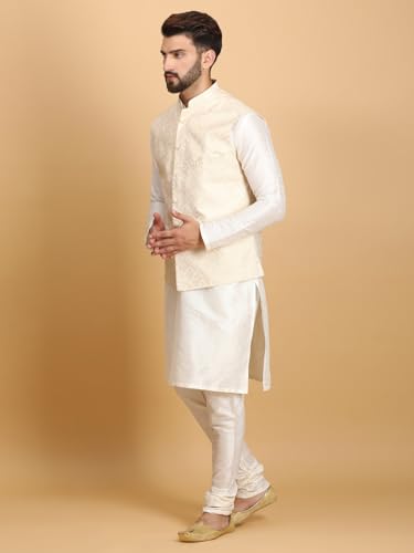 Ethluxis Men's Kurta Churidar Pyjama with Nehru Bandhgala Jacket