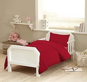 Top Linen Nursery Baby Cot Set - Complete Bedding Set With Pillow, Duvet, Toddler Pillow - Red