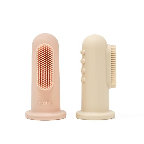 Image of mushie Baby Finger Toothbrush (Blush/Shifting Sand) 2-Pack