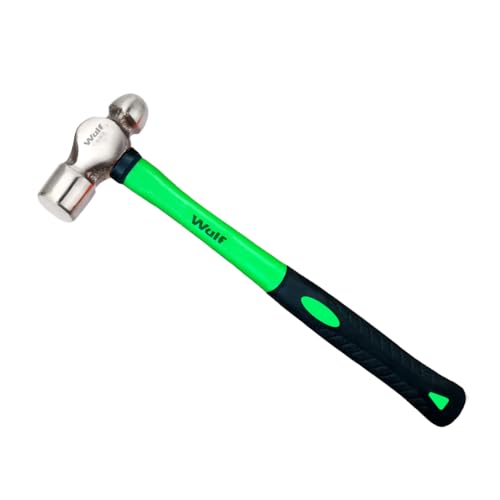 Image of WULF 0.5 lb Heavy Duty Ball Pein Hammer | Drop-Forged Steel Head with Shockproof Fiberglass Handle | Anti-Slip Grip for Metalwork, Construction, Carpentry & DIY | Professional Hand Tool