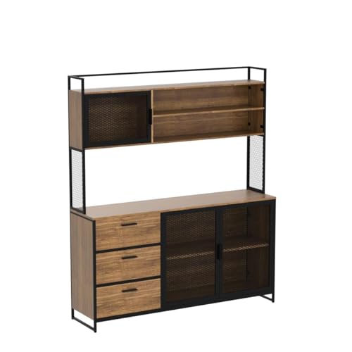 Ecacadmodernwoodsideboardbuffetstoragecabinetwithhutch3metalmeshdoors3drawersshelveskitchenpantrycupboardconsoletableforlivingroomdiningroombrown Urban Country Home Decor Ecacad modern wood sideboard buffet storage cabinet with hutch 3 metal mesh doors 3 drawers shelves kitchen pantry cupboard console table for living room dining room brown urban country home decor