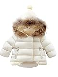 Mallimoda Baby Boys Girls Down Jacket Toddler Winter Warm Puffer Down Coat Cotton Hooded Fur Snowsuit Beige 12-18 Month