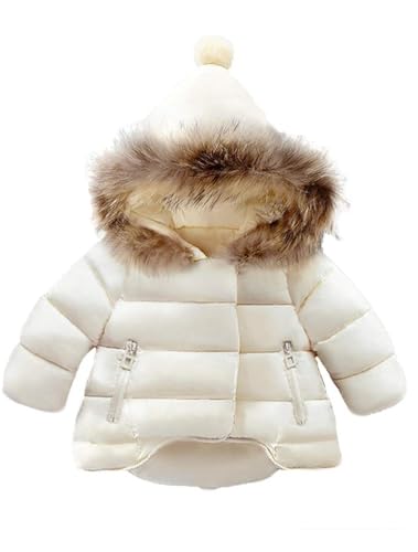 Image of Mallimoda Baby Boys Girls Down Jacket Toddler Winter Warm Puffer Down Coat Cotton Hooded Fur Snowsuit Beige 2-3 Years