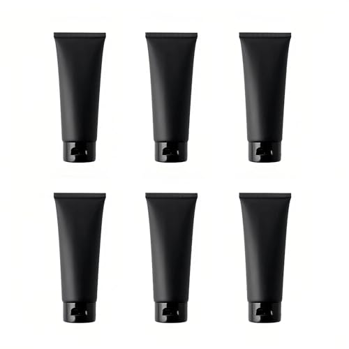 Upstore 6 botellas de viaje de plástico negro de 100 ml, tubos suaves recargables con tapa superior abatible para champú, loción, artículos de tocador, maquillaje, almacenamiento de cosméticos