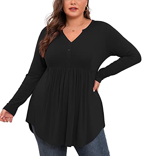 SHIJIALI Women's Plus Size Henley Shirts V Neck Button Tunic Tops Casual Long Sleeve Swing Flowy Blouse4