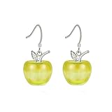 Uloveido Kreative Lustige Lebensechte Gelbe Kristall Apple Ohrringe Tropfen Baumeln Haken Ohrringe für Mädchen Frauen Mode Obst Ohrringe Weißes Gold Überzogen YL007-E