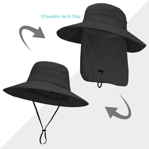 Image of Sun Hats for Men Women, UPF50+ Protection Safari Hat,Wide Brim Fishing Hat with Neck Flap,Bucket Hats for Beach Hiking