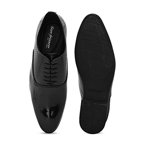 Image of San Frissco Textured Formal Oxfords Faux Leather Upper Cushioned Footbed | Comfortable Fashionable Stylish Flexible for Men