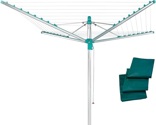 Leifheit Séchoir Parapluie Linomatic 500 Easy avec Housse de Protection, Douille de Sol, Système Easy-Lift, Etendoir à Linge 50m, Séchoir à Linge à Rétractation Automatique des Fils