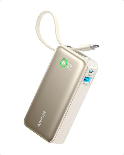 Anker Nano Power Bank, Carregador Portátil de 10.000 mAh com Cabo USB-C Integrado, Saída Máxima de 30W, para iPhone 17/16/15, Samsung, Xiaomi, MacBook, AirPods e Mais, Branco
