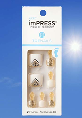 Kiss ImPress Press-On Pedicure Toe Nails IMT04Z Flower Shower (White & Gold) For Toes