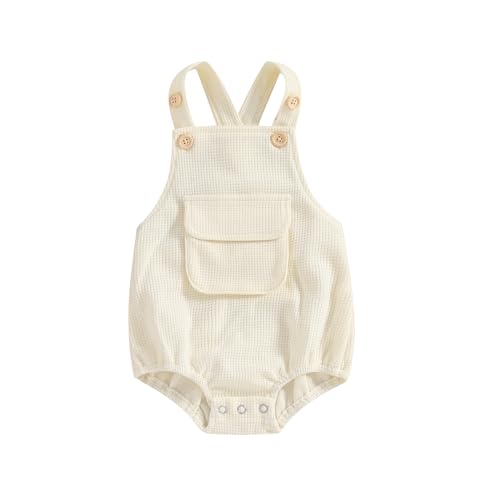 Image of Kuriozud Unisex Baby Boy Girl Clothes Sleeveless Romper Bodysuit Crossback Strap Jumpsuit Overall Shorts One Piece Outfit