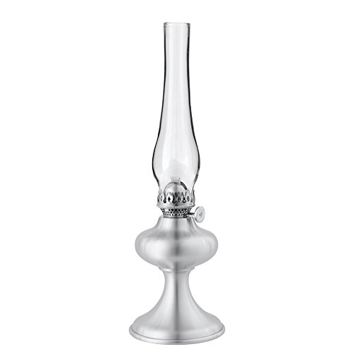 Danforth Pewter Footed Nutmeg Oil Lamp – Traditional and Vintage Style Oil Lamps for Indoor Use – 11” High with Glass Chimney, Made in USA