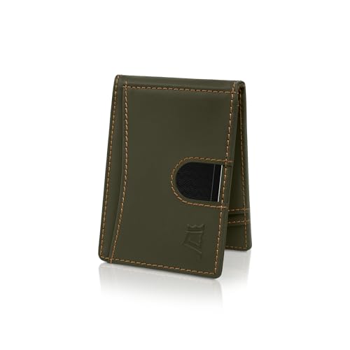Image of Kings Loot Money Clip Slim Minimalist Wallet for Men - RFID Blocking Leather Design with Money Clip - Front Pocket Bifold Holds 12 Cards - Stylish & Compact Wallets (Sage)