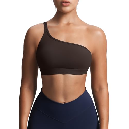 Image of Aoxjox Astoria One Shoulder Sports Bra | asymmetrical workout top, women's fitness training gym yoga crop tank, 4-way stretch, moisture-wicking