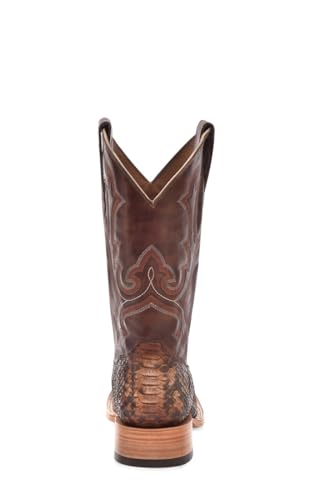 Image of CORRAL MEN'S TAUPE PYTHON EMBROIDERY WIDE SQ. TOE, LEATHER SOLE, MALAYOPYTHON RETICULATUS LEATHER, WESTERN BOOTS, B5000