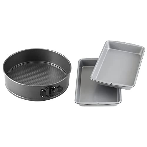 Wilton Excelle Elite Non-Stick Springform Pan 10-Inch, Steel & Recipe Right Non-Stick 9 x 13-Inch Oblong Cake Pans, Set of 2, Steel Cake Pans