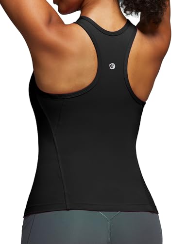 IUGA Workout Tops for Women with Built-in Bra Racerback Tank Tops Yoga Pilates Tennis Running Gym Athletic Tank Black