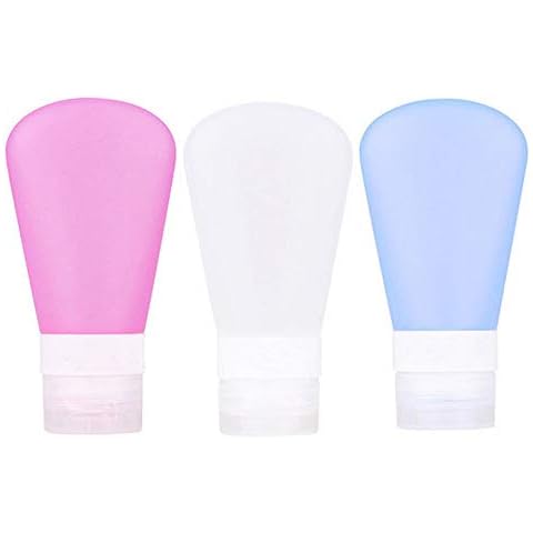 JZF Silicone Portable Travel Bottles Containers Set 3 Pack 2 OZ Refillable Squeezable Silicon Tubes Cover