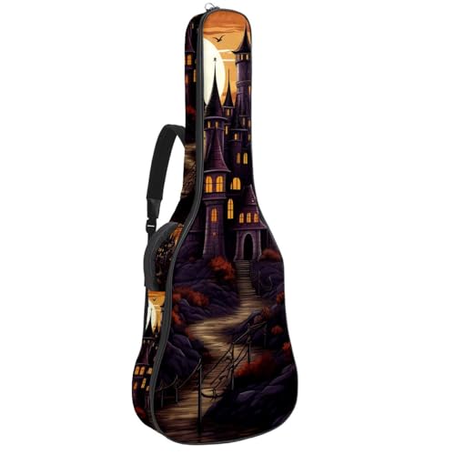 Sac de transport guitare basse étui acoustique étanche tissu Oxford 104cm château d'Halloween