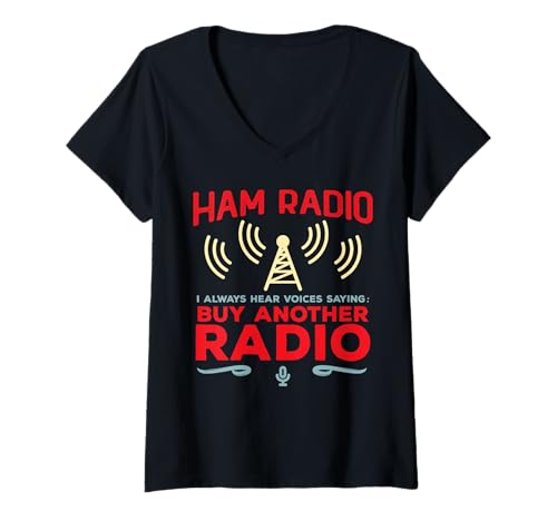 Femme Funny Ham Radio Operator I Hear Voices Hobby Radio Amateur T-Shirt avec Col en V