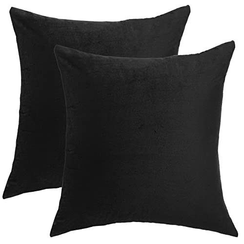 Image of Cazimo Velvet Cushion Covers for Bed, Sofa and Couch - 16 * 16 inches | Ideal for Living Room | Set of 2, Black
