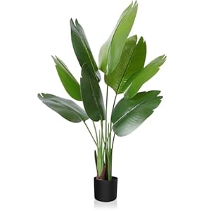 CROSOFMI Künstliche Paradiesvogel Pflanze 120cm künstliche Tropische Palme mit 8 Blättern perfekte künstliche Pflanzen im Topf für drinnen und draußen Haus Büro Garten Moderne Dekoration（1 Pack）